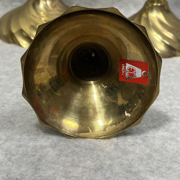 Vtg Solid Brass Spiral Swirl Twist Candlestick Holders Set of 3 Made In India - Picture 8 of 16